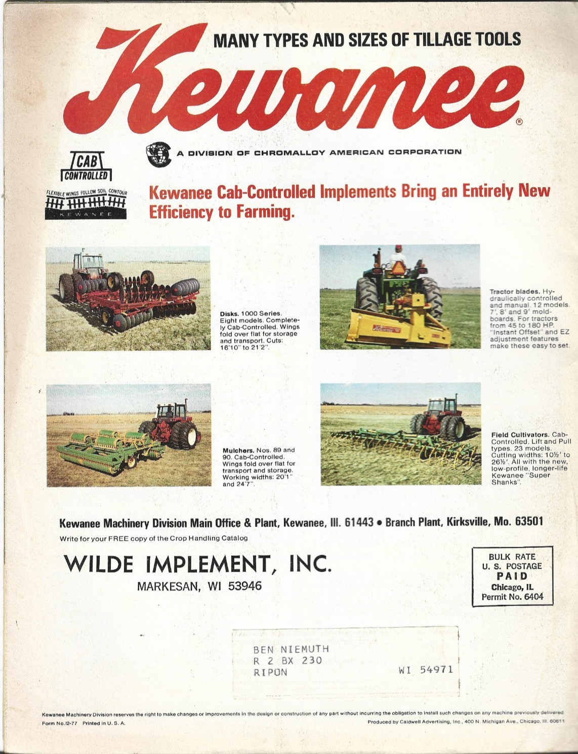 Kewanee Tillage Tools Showroom Sales Brochure Disks Mulchers Chisel Plows & More