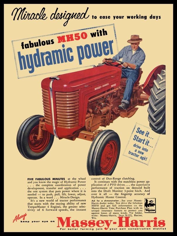 1956 Massey Harris MH50 Hydramic Pwr. Tractor NEW Sign 24×30&Prime; USA STEEL XL Size