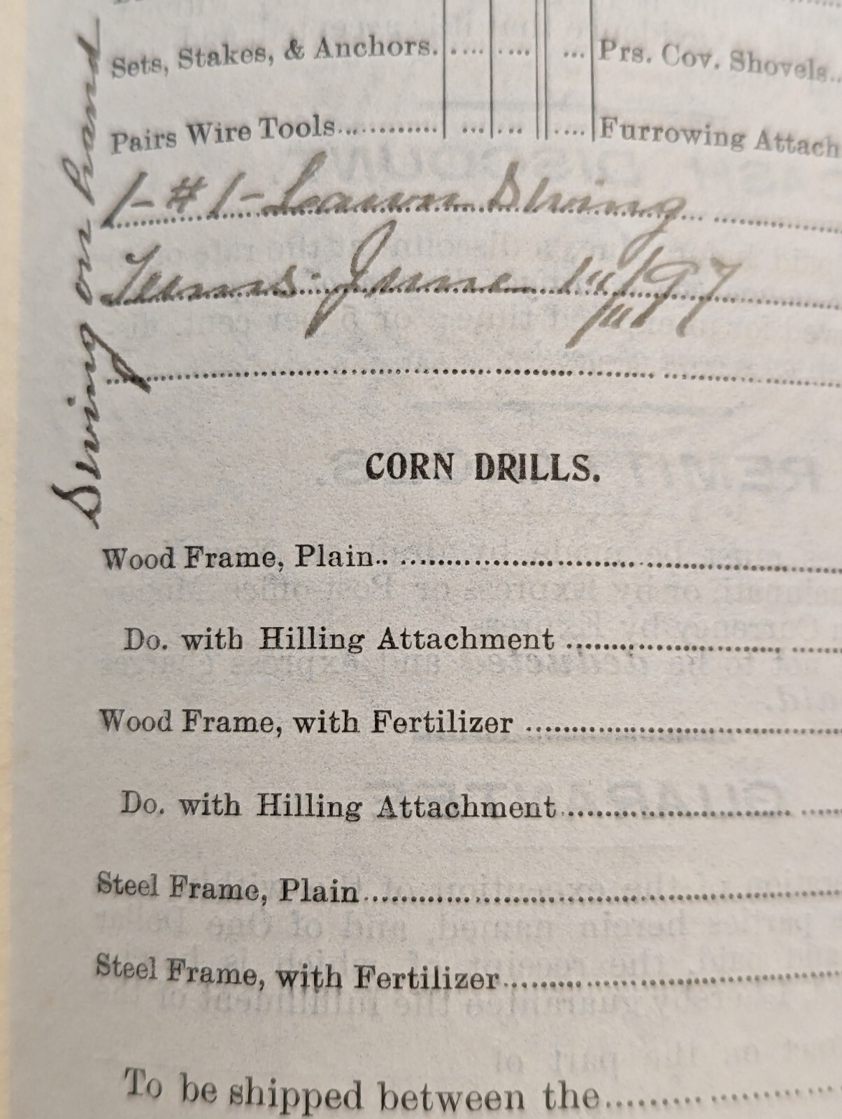 THE STODDARD MGF. CO. DAYTON, OHIO. 1897. FARM IMPLEMENTS CONTRACT.
