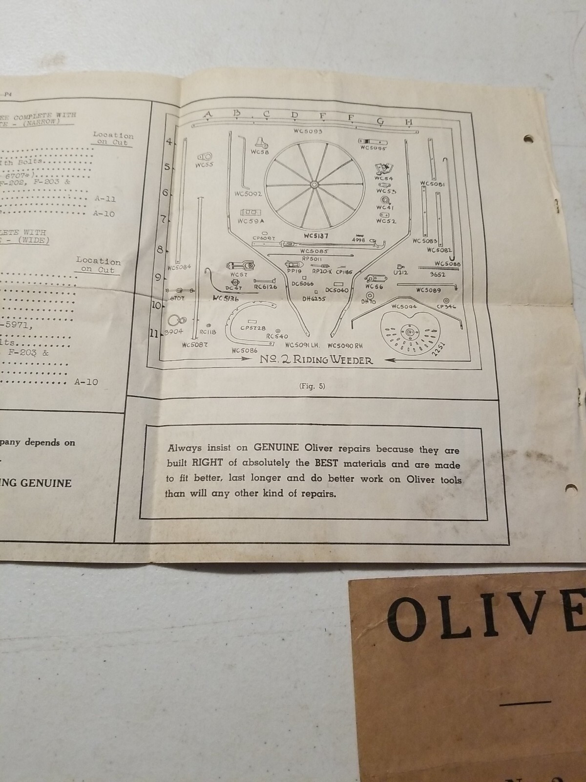 Vintage 1942 Oliver No. 2 Riding Weeder Instructions & Assembly Booklet&Envelope