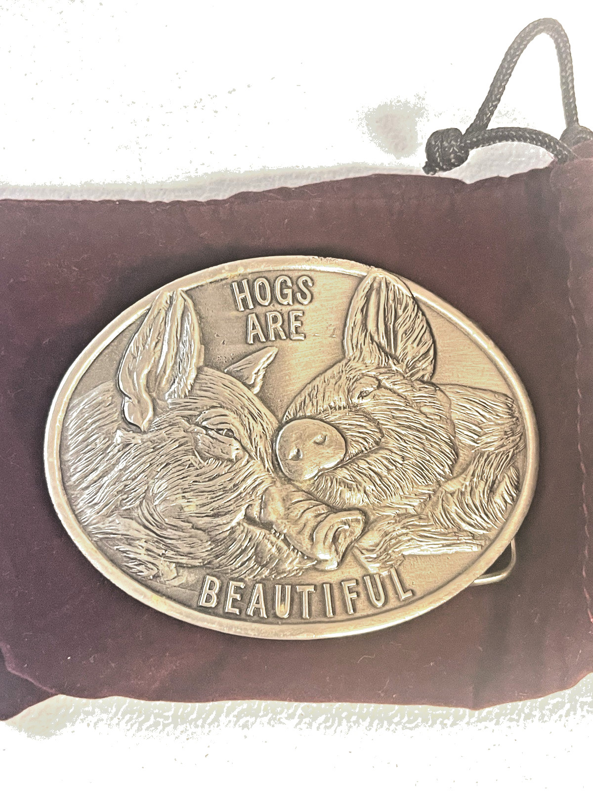 National Pork Producers Council Hogs Are Beautiful 1975 Belt Buckle Pigs Vintage