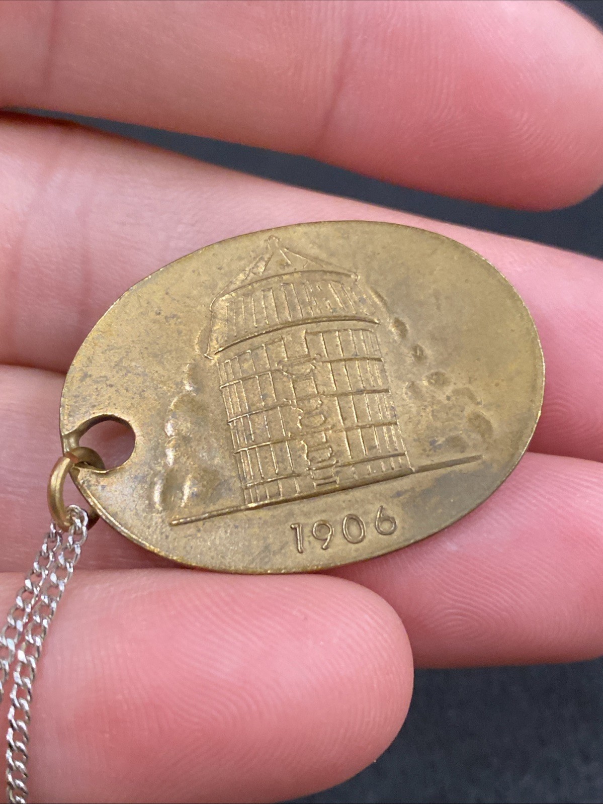 1906 ANTIQUE UNADILLA SILOS NY FARM ADVERTISING PENDANT KEYCHAIN CHARM FOB TAG