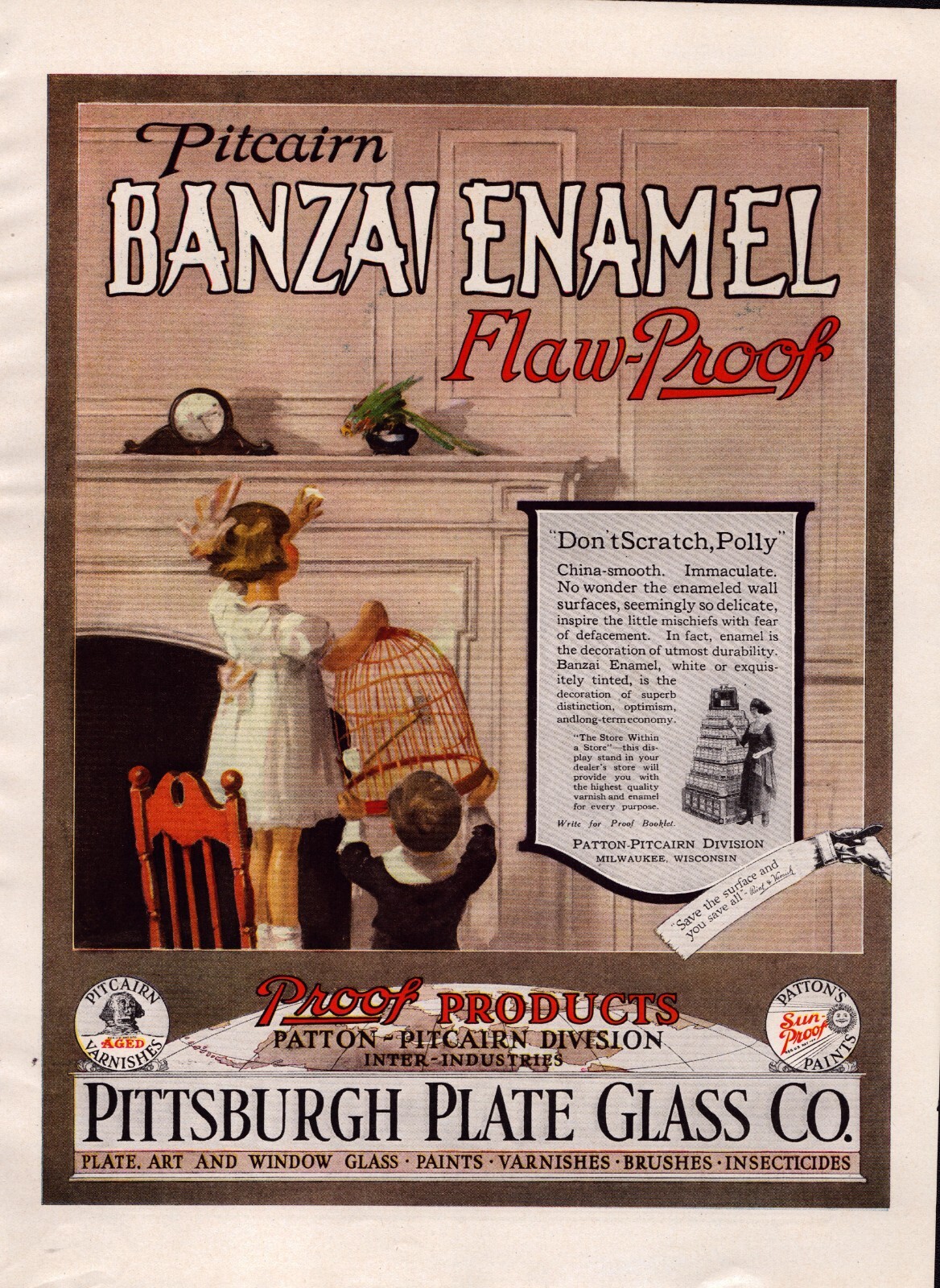 1921 Pittsburgh Plate Glass Co. Banzai Enamel Ephemera Vintage 20&rsquo;s Print Ad