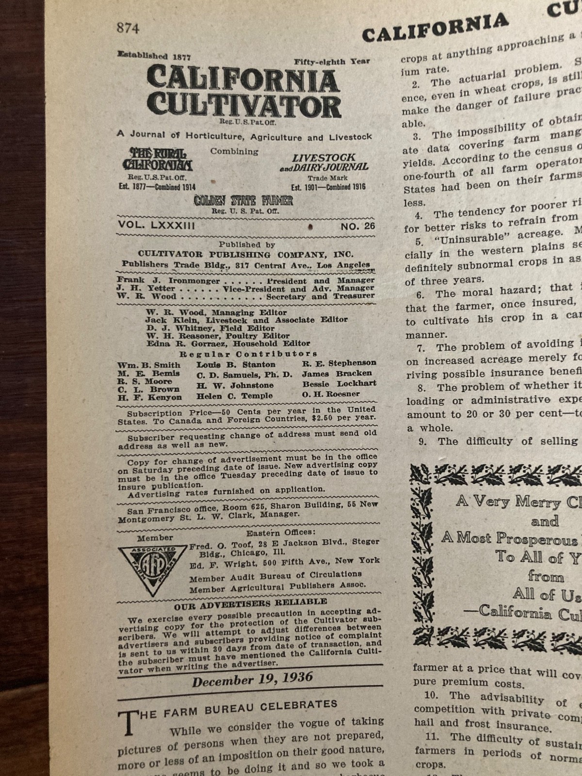 California Cultivator Agricultural Newspaper 1936 Biweekly Lot of 23 VHTF