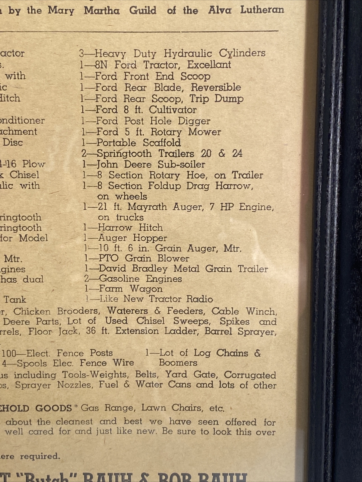 1971 Farm Auction Bill Mrs. Albert “Butch“ Rauh Owner, Auctioneer Clyde Jones