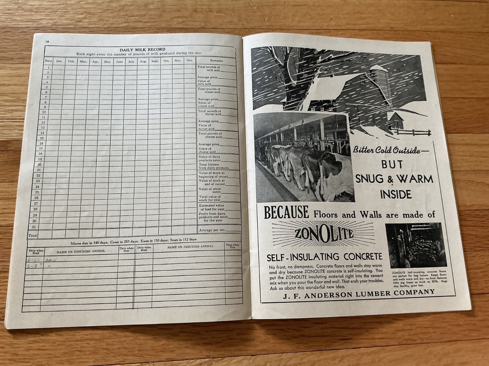 1945 Farm Acct. Record Book – J. F. Anderson Lumber Co. Minnesota, Iowa, Dakotas