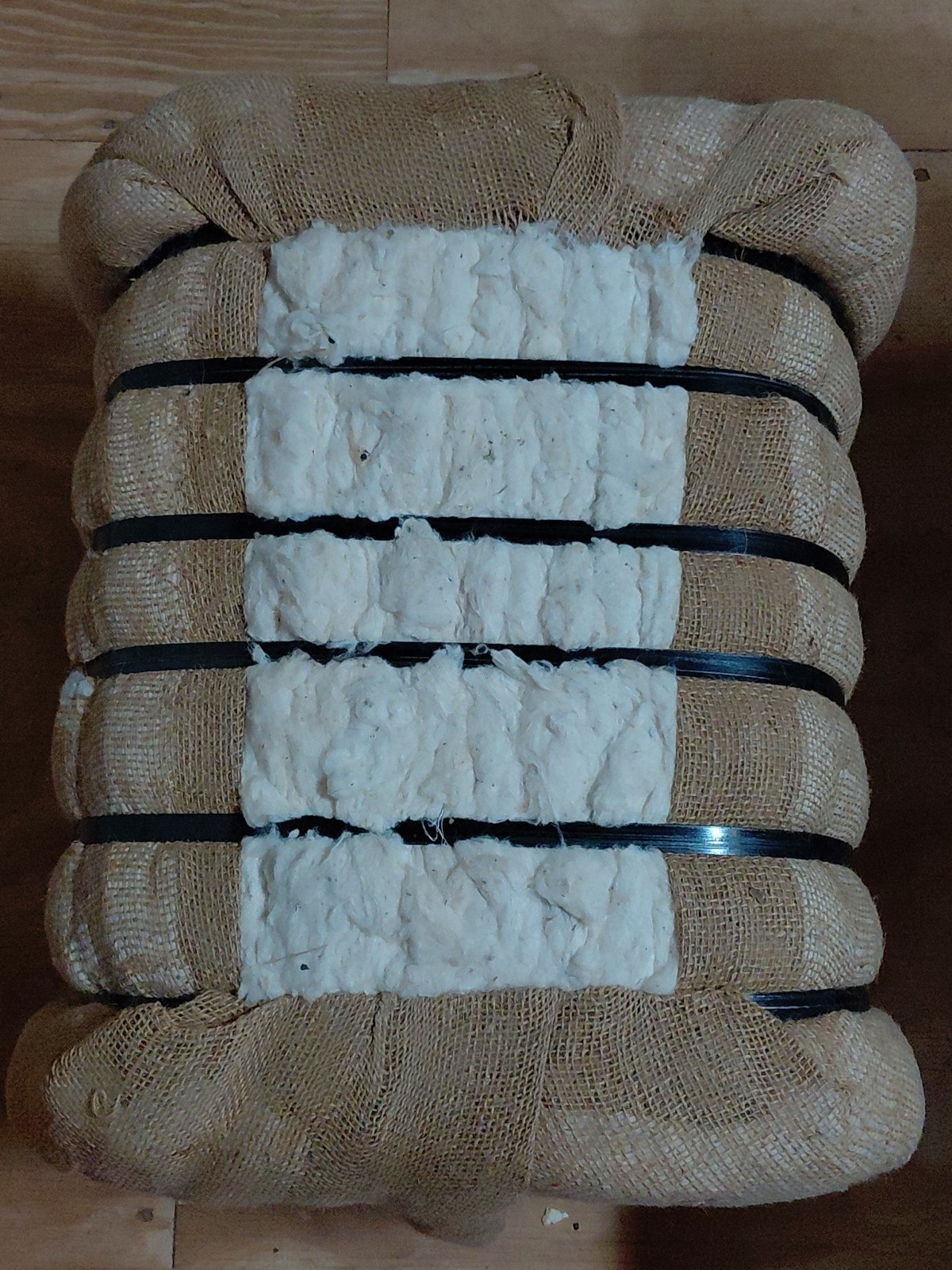 LARGE Vintage 33 Lb. Bale Of Raw USA Cotton Burlap Wrapped 21in x 18in x 13in