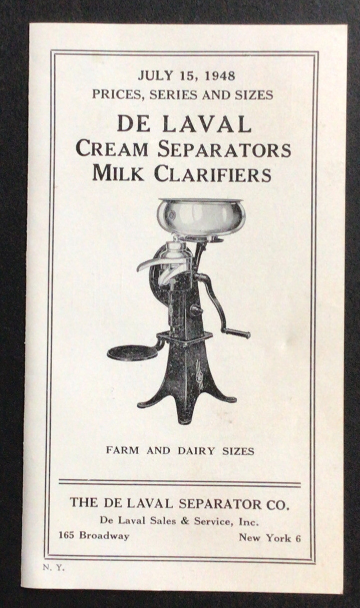 1948 De Laval Cream Separators Prices Series and Sizes Brochure List