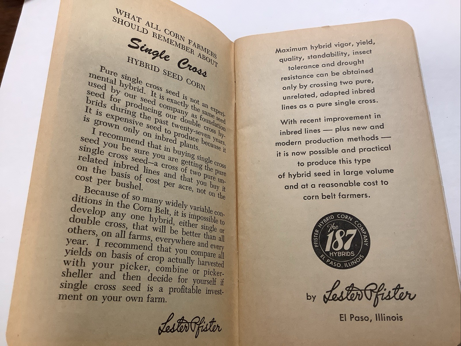 Vtg Booklet Pfister Hybrid Corn Co 1960 El Paso Cissna Park IL-FREE SHIPPING