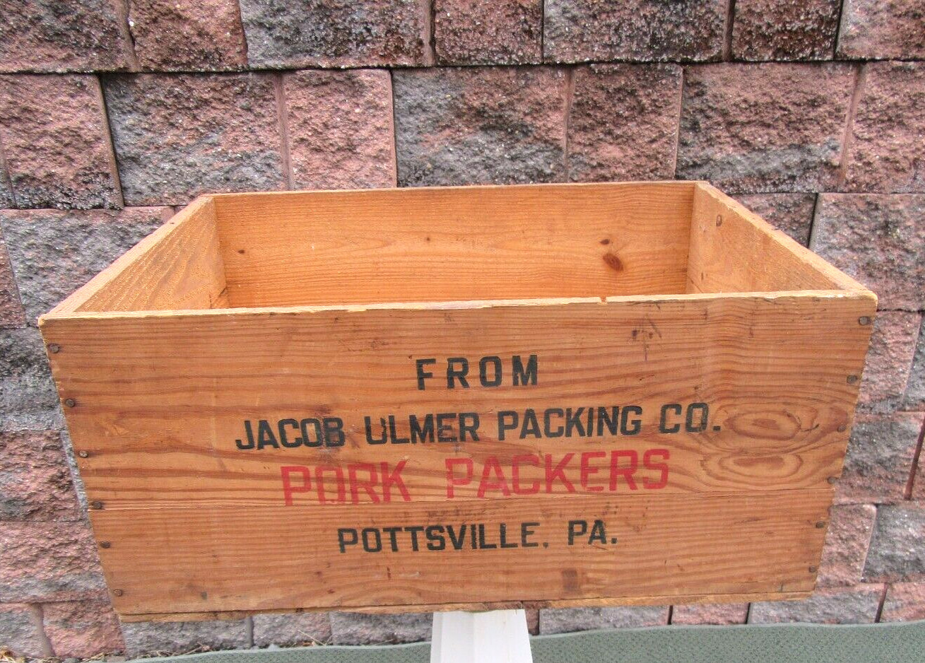 Vintage Jacob Ulmer Advertising PORK PACKERS Pottsville Pa Wood Shipping Crate