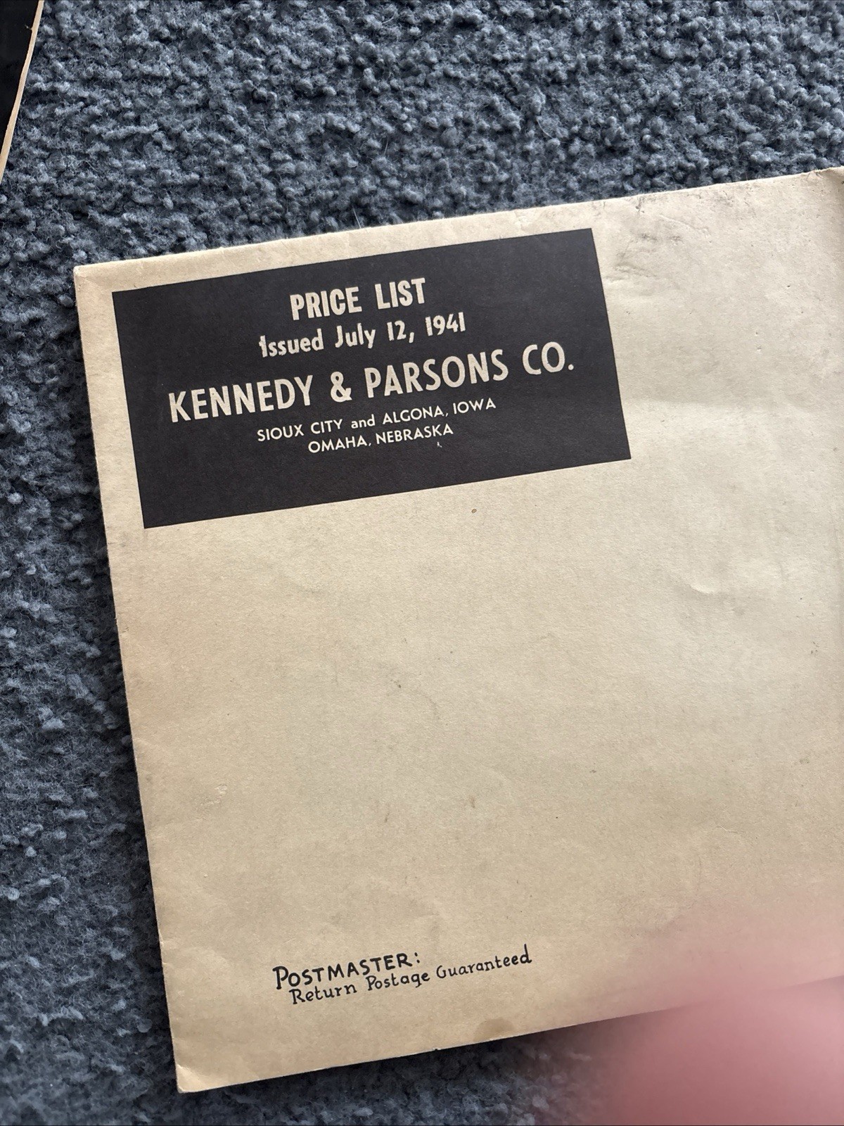 1941 Kennedy & Parsons Co. Price List Chicken Cattle Equipment Chicago IL