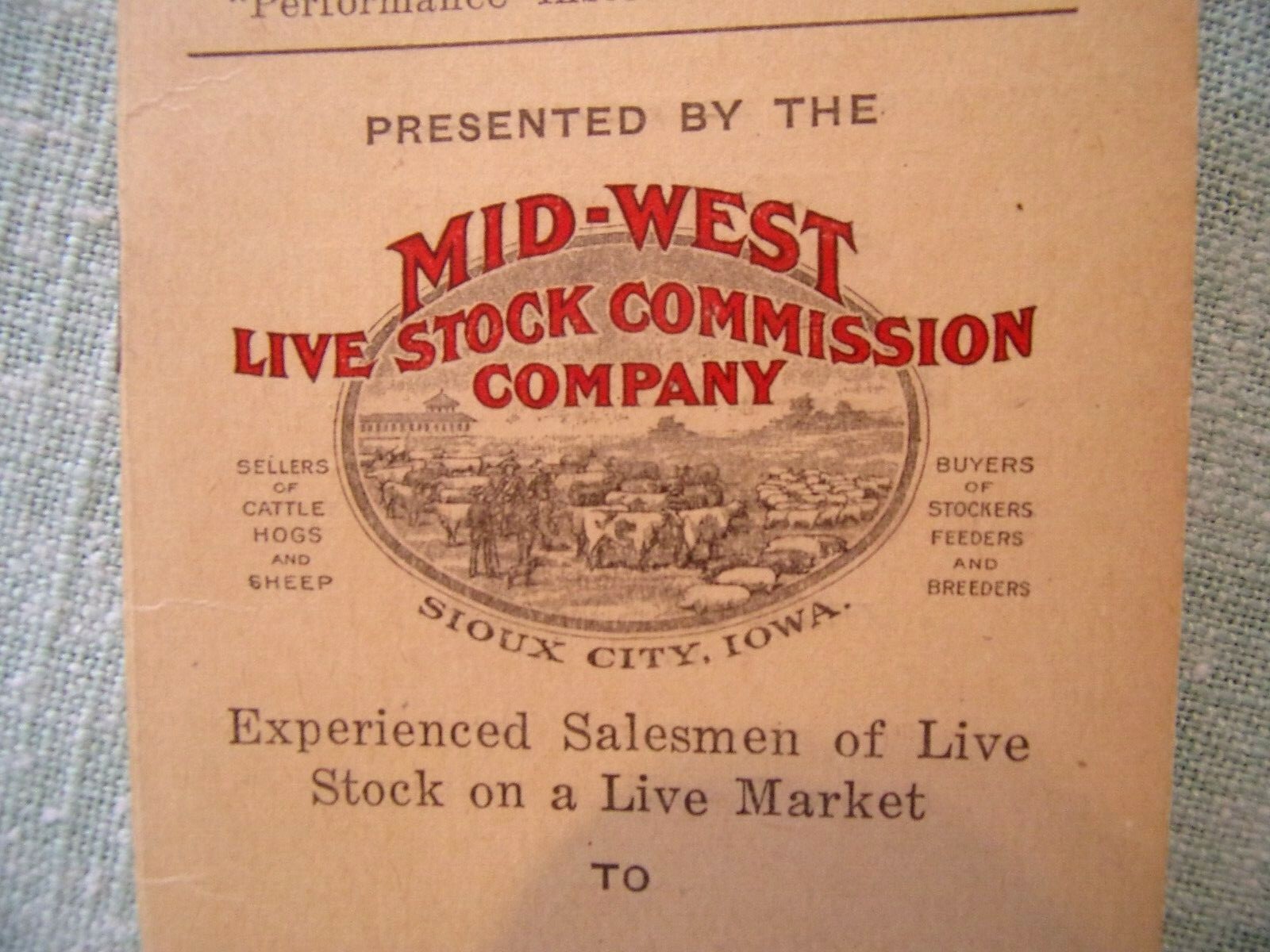 1925 MID-WEST LIVE STOCK COMMISSION COMPANY MEMO NOTE BOOK SOIUX FALLS IOWA