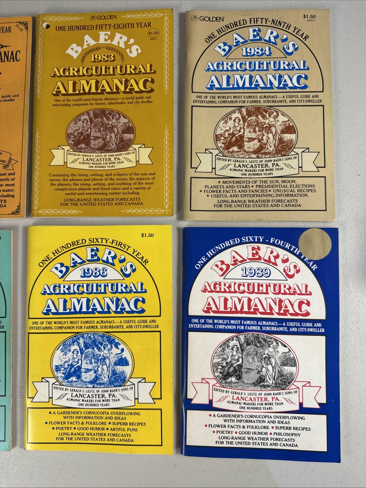 VINTAGE FARMERS & AGRICULTURAL ALMANACS BAER&rsquo;S LANCASTER PA 1969-1979 81-86 1989