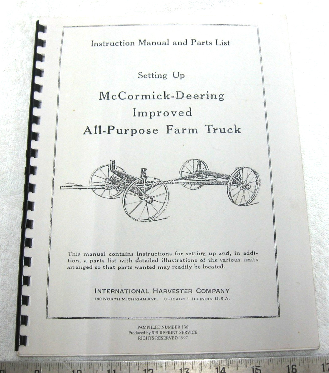 VINTAGE INTERNATIONAL MCCORMICK DEERING WAGON RUNNING GEAR OPERATOR MANUAL