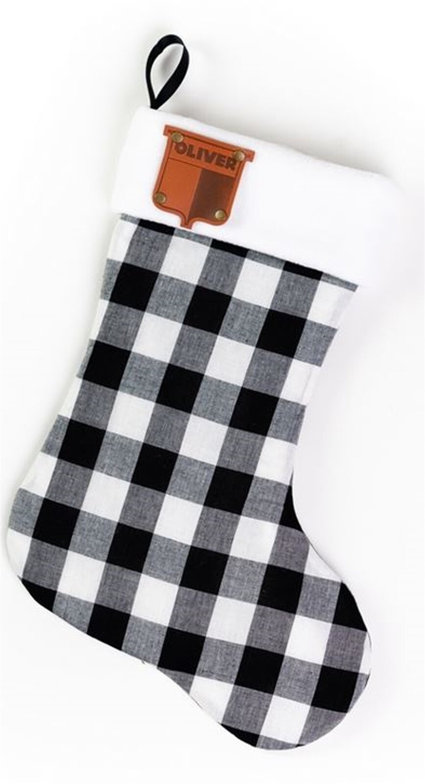 Faux Leather Vintage Emblem Oliver Plaid Christmas Stocking