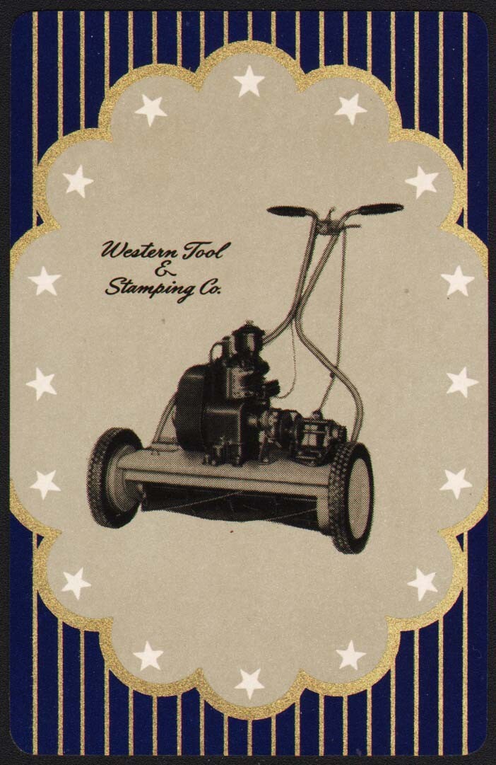 Vintage single playing card WESTERN TOOL and STAMPING CO mower Des Moines Iowa