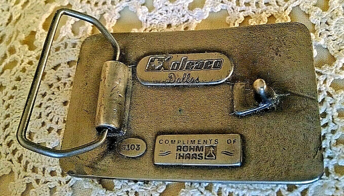 DITHANE M-45 BELT BUCKLE SILVER METAL KOLEACO DALLAS S103 ROHM HAAS FUNGICIDE.