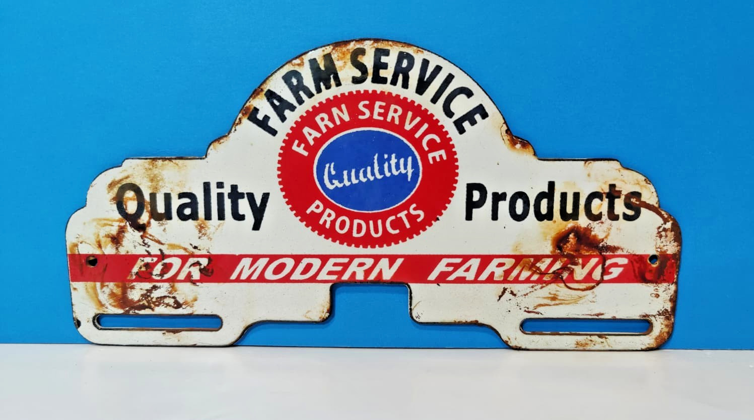Vintage Quality Farm Service Products Porcelain Enamel Sign 8&Prime; x 4&Prime;
