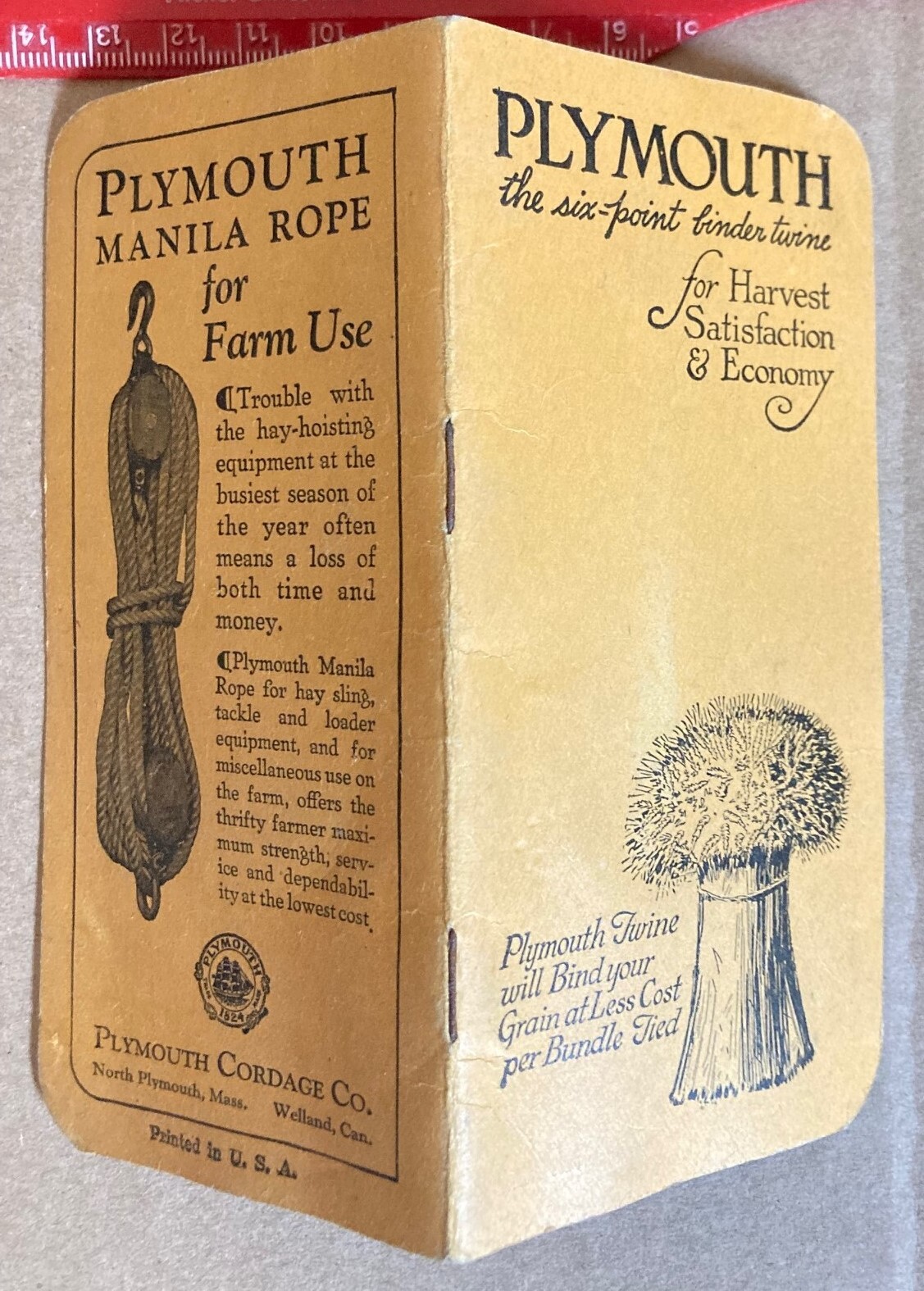 1929 NEW PLYMOUTH MASSACHUSETTS CORDAGE MANILA ROPE BINDER TWINE PROMO NOTEBOOK