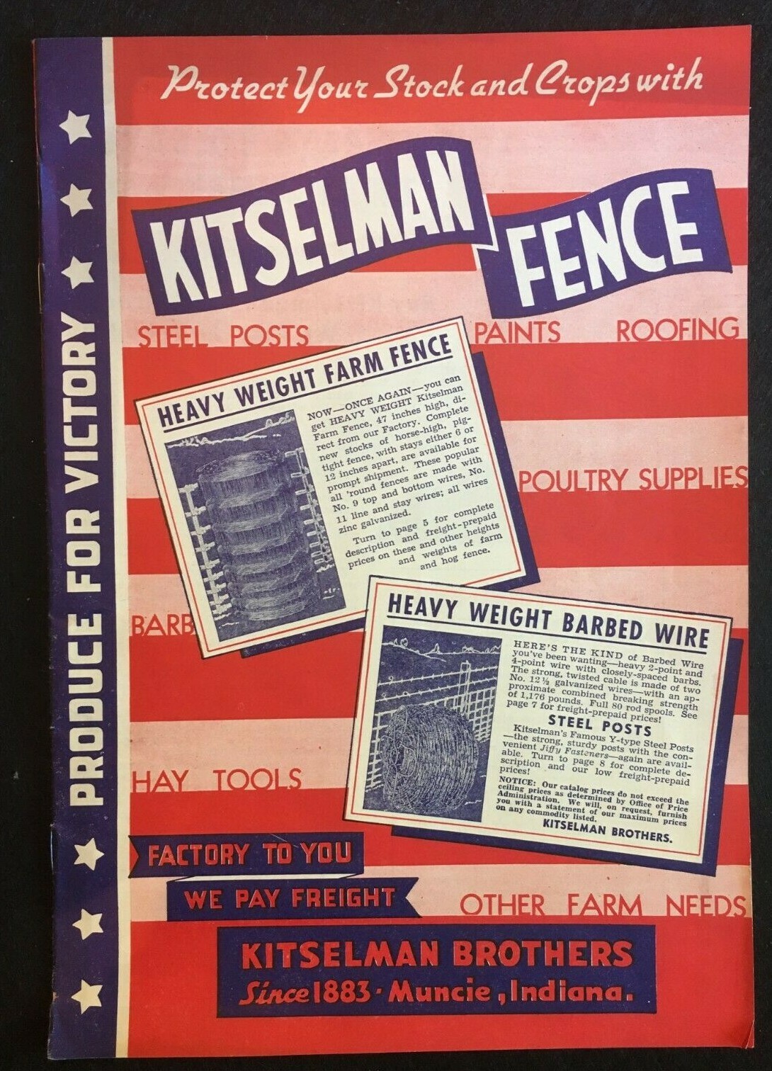 Kitselman Brothers Fence Vintage Catalog Includes Return Envelope & Order Blank