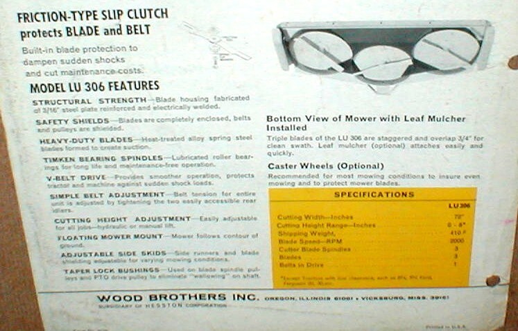 Wood&rsquo;s Brothers LU306 Rotary Mower Undermounted Tractor 4 Page Dealer Brochure