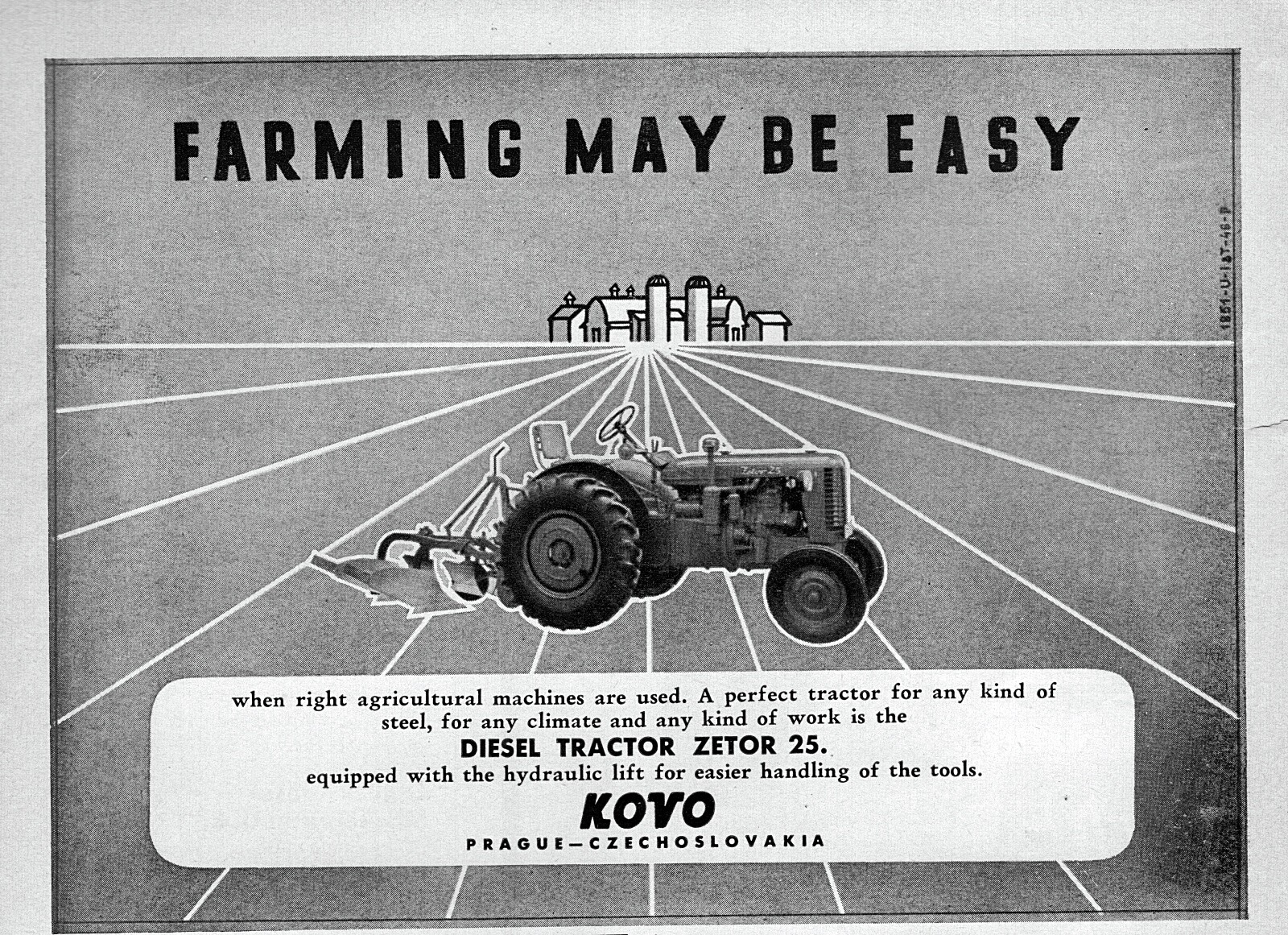 1951 Zetor 25 Diesel Tractor Czech Republic Original Print Ad