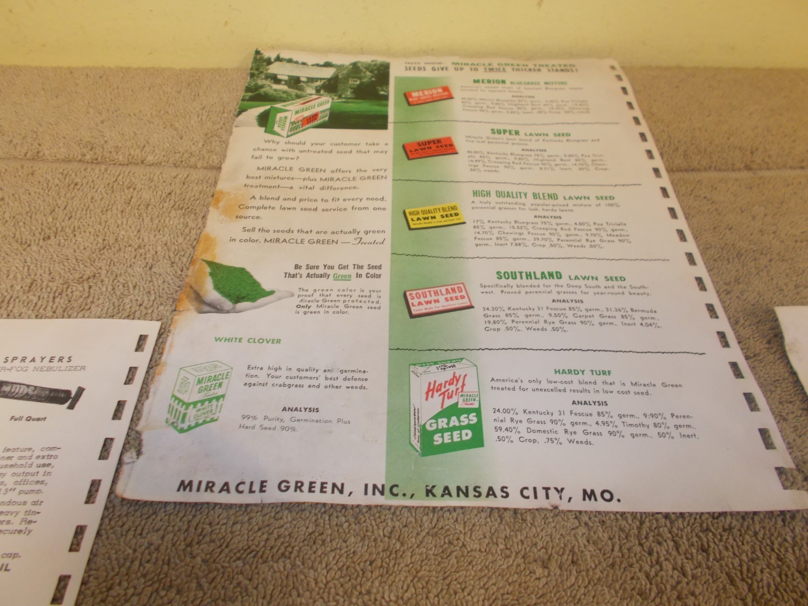 VTG 1950s DEALER AD PRICE DUPONT BLACK LEAF MIRACLE GREEN HUDSON SPRAYER