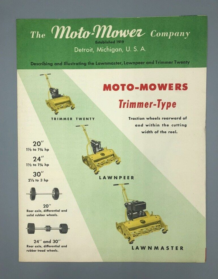 1940s MOTO-MOWER Green LAWN MOWER Vintage ADVERTISING Brochure BRIGGS & STRATTON