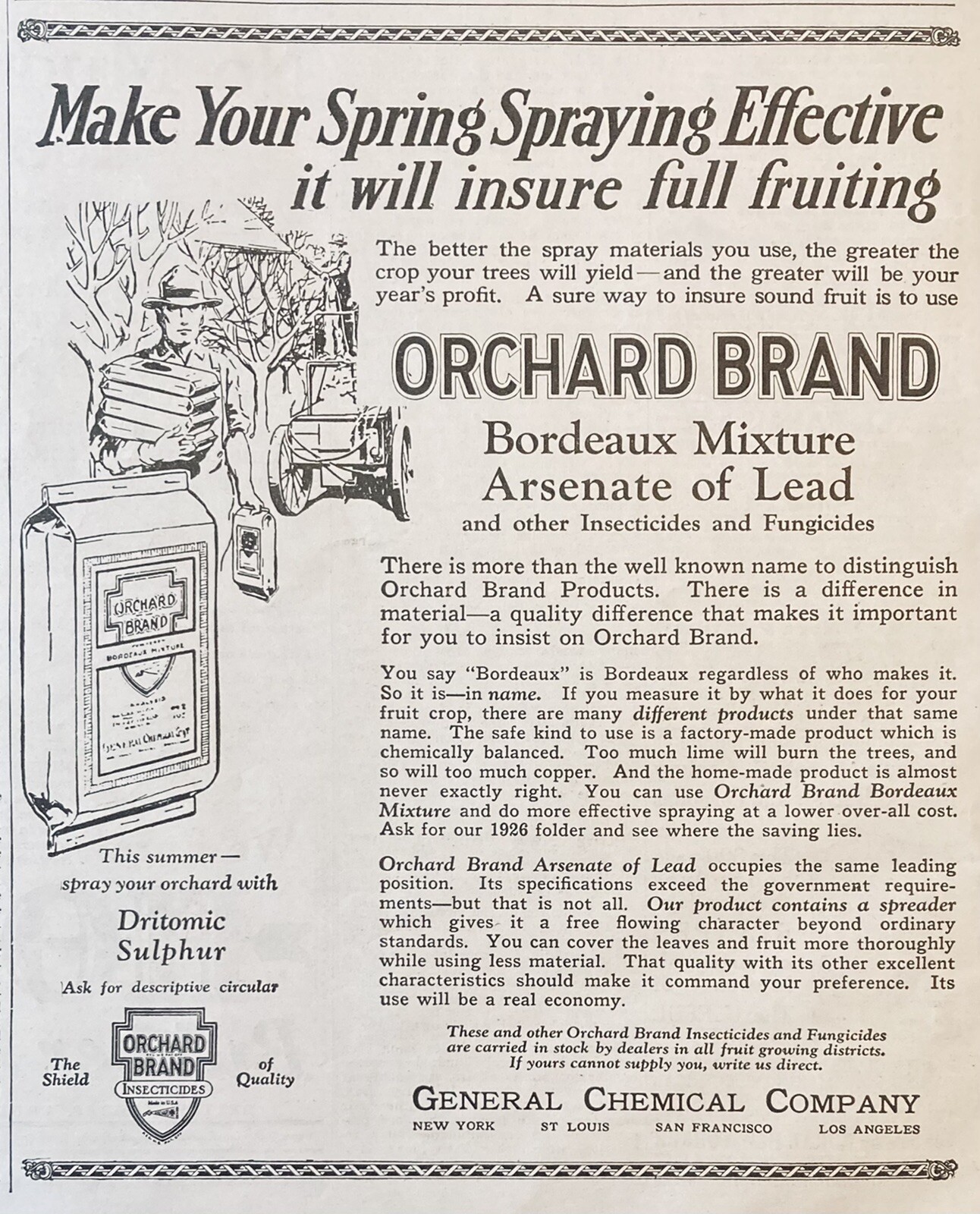 1926 AD(XH6)~GENERAL CHEMICAL CO. NY. ORCHARD BRAND INSECTICIDES