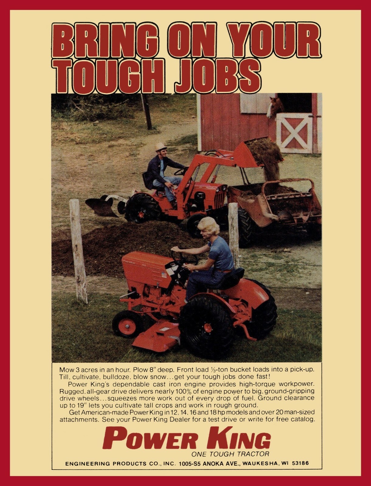 1980 Power King Lawn Tractors NEW Metal Sign: One Tough Tractor – Waukesha, WI