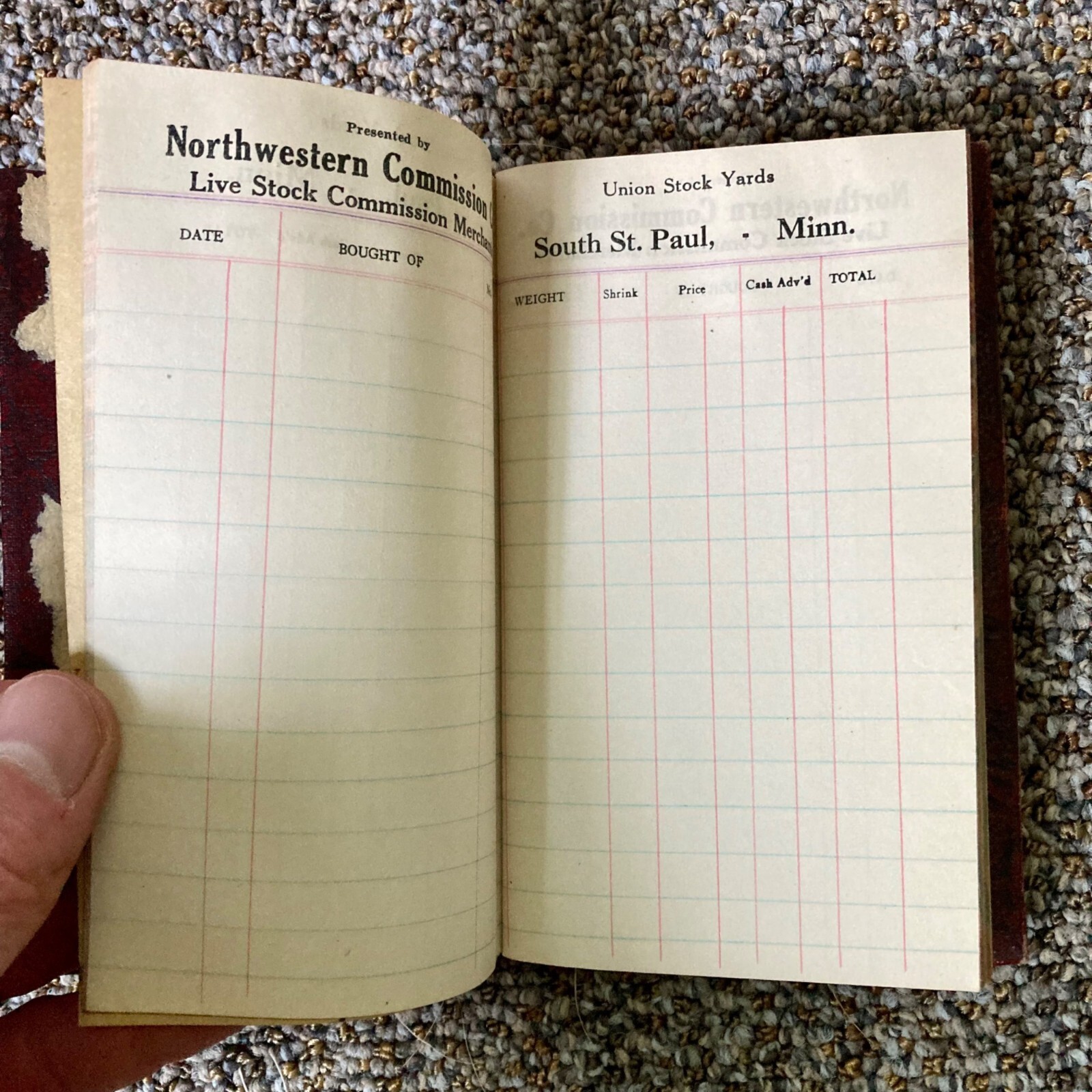 Vintage Northwestern Commission Company Livestock Ledger Receipt Book 1927-1928
