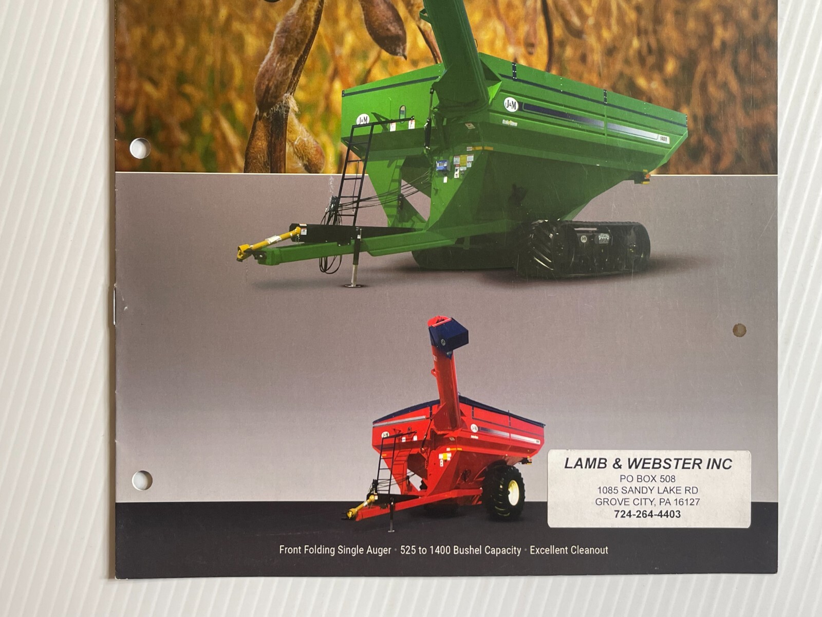 J&M Front Folding Grain Carts Sales Brochure *2010s* (Showroom Sales Book)