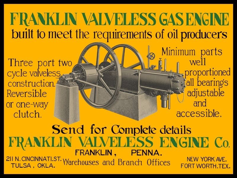1920 Franklin Valveless Gas Engine – PENNA. NEW Sign 24×30&Prime; USA STEEL XL Size