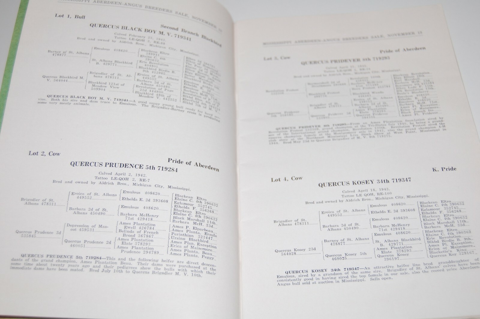 Rare 1944 Aberdeen Angus Cattle Sale Book – Greenwood Mississippi