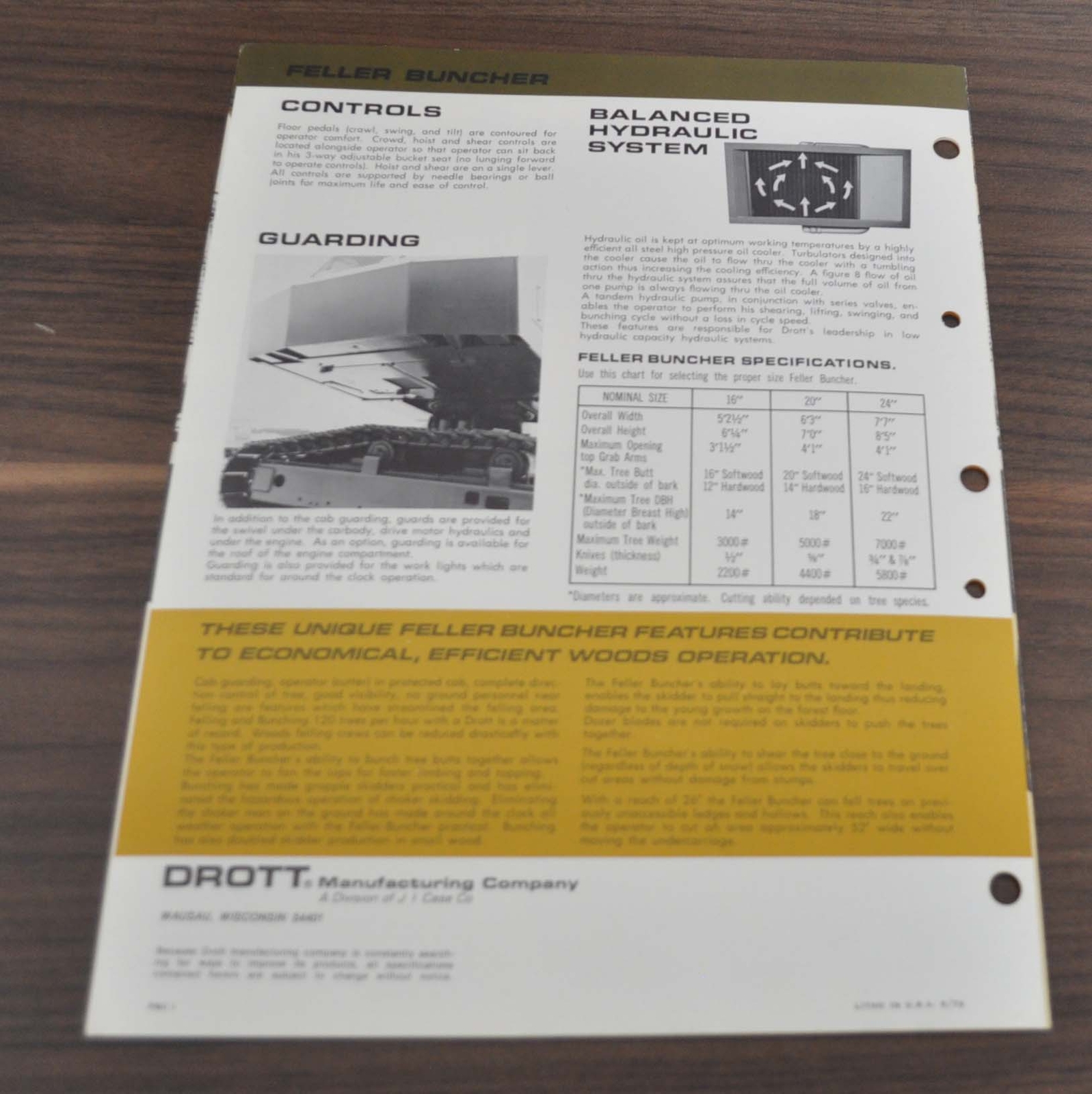 Drott Feller Buncher Logging Tractor Specifications Brochure Prospekt