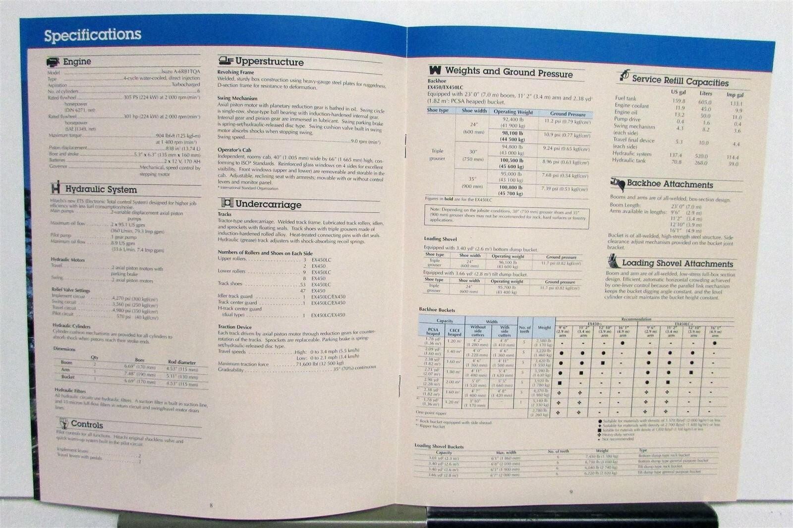 1999 Hitachi Super EX450-V Crane Specifications Construction Sales Brochure