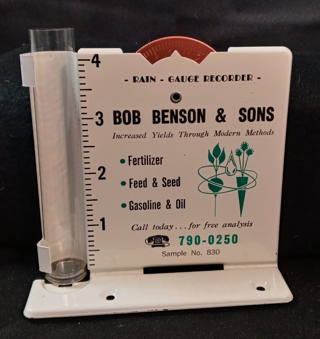Vintage Rain Gauge Sample Bob Benson & Sons Fertilizer Feed Seed FREE Shipping