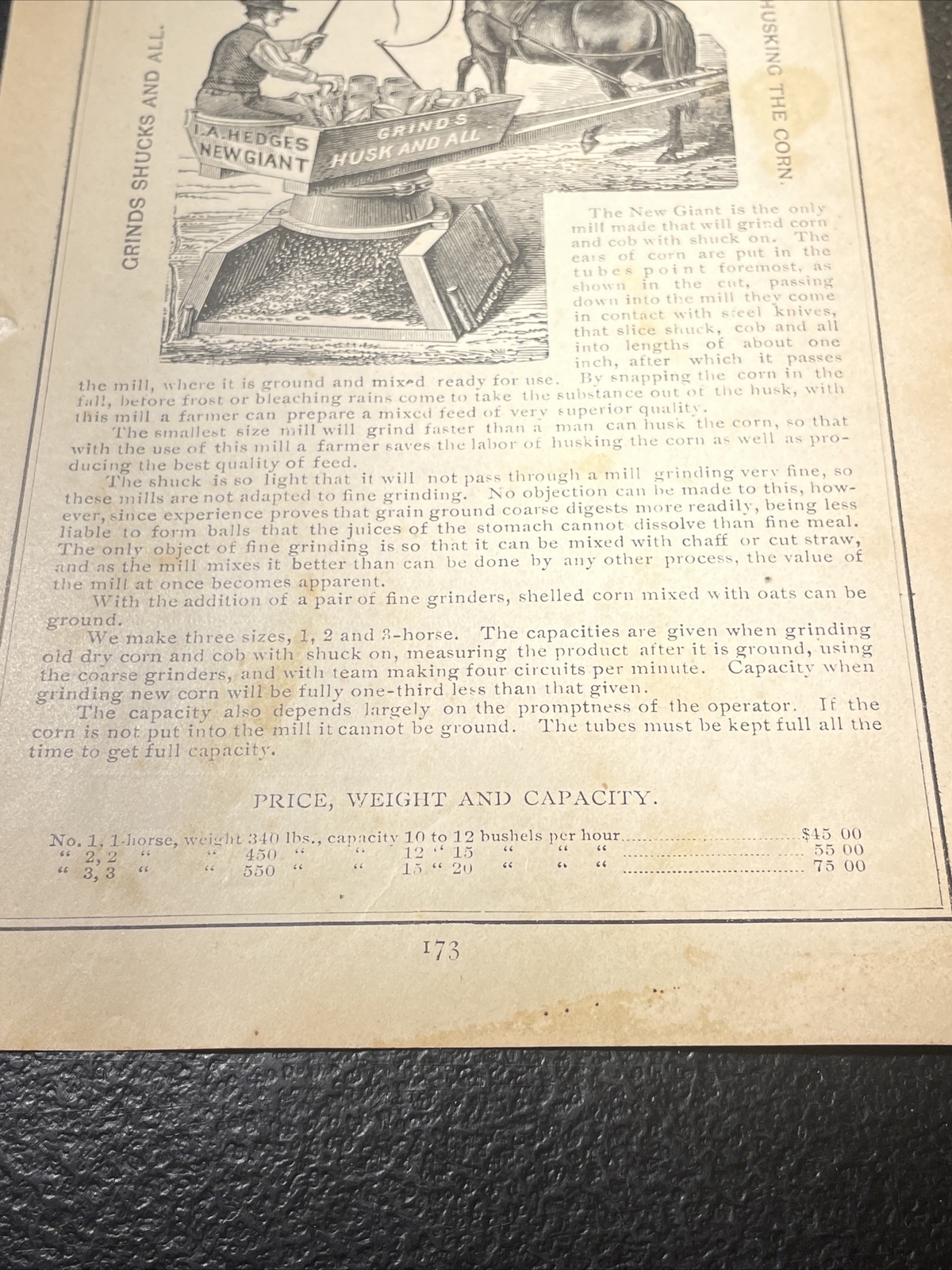 1891 Baldwin – I.A. Hedges Giant Horse Feed Mill – Farm Advertising New Orleans