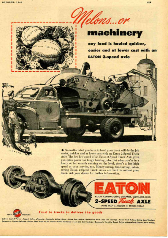 1948 Print Ad of Eaton Axle w Farm Combine Tractor