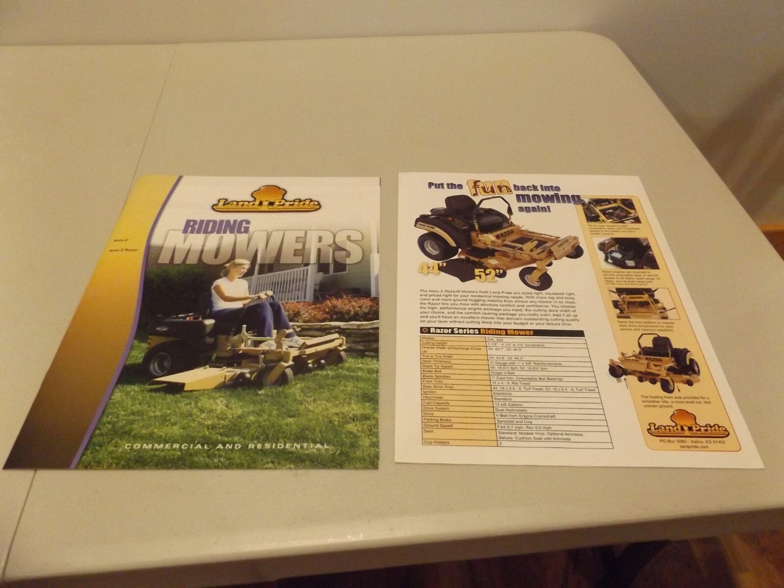 2-pc. LAND PRIDE RIDING MOWERS Accu-Z, Accu-Z RAZOR, LIT # BAC 30618 1/05