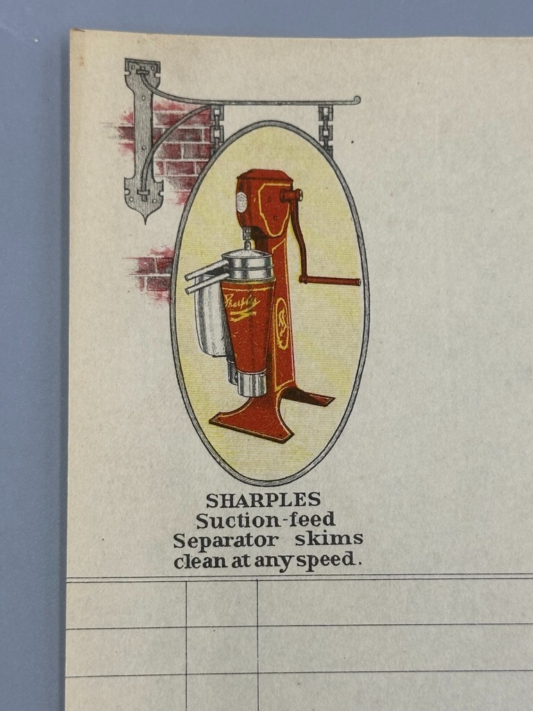 c 1910 SHARPLES CREAM SEPARATOR Farm Advertising Antique Illustrated Receipt