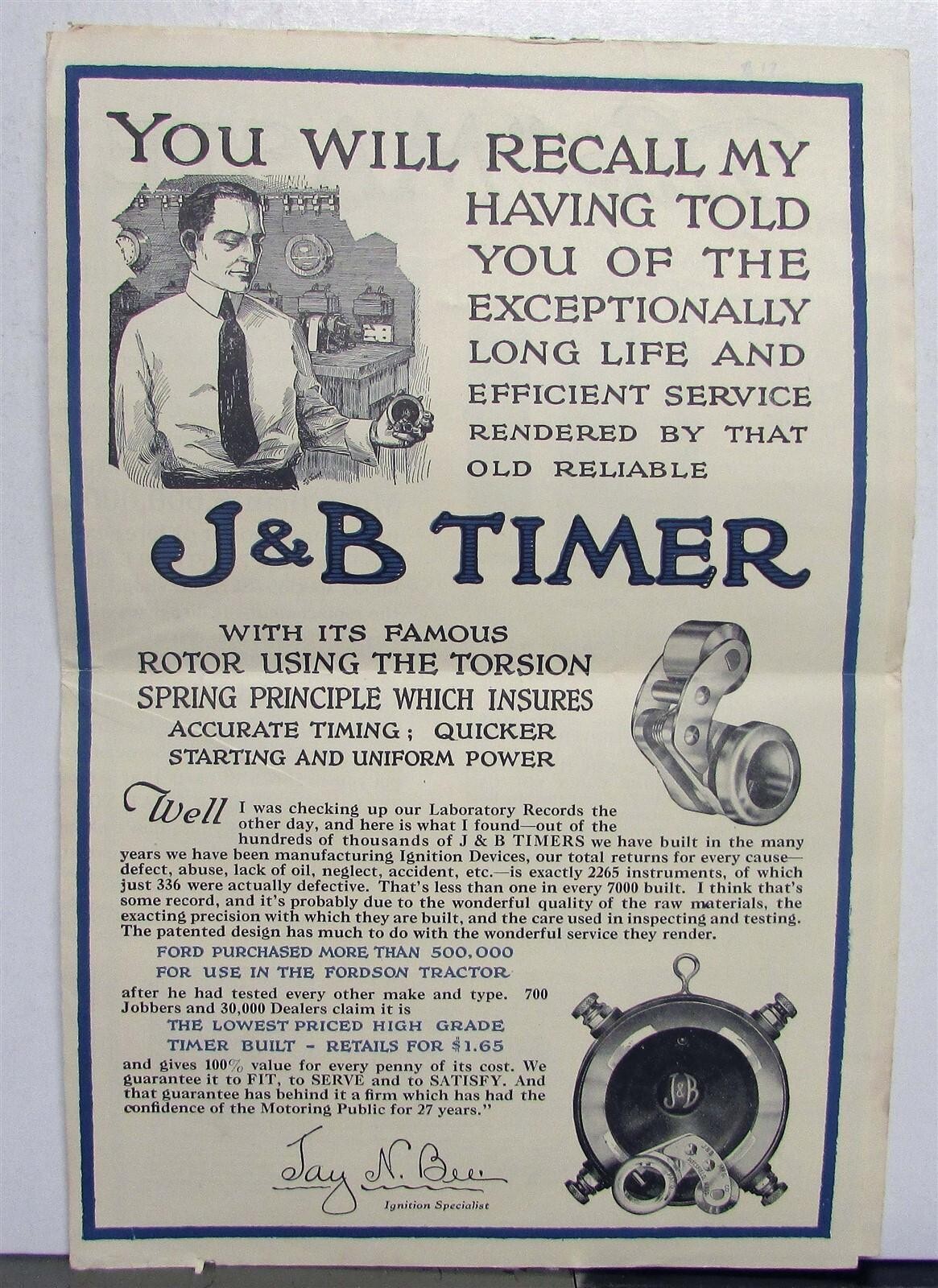 1920s J&B Products Timer Interchangeable Coils Tools Sales Mailer
