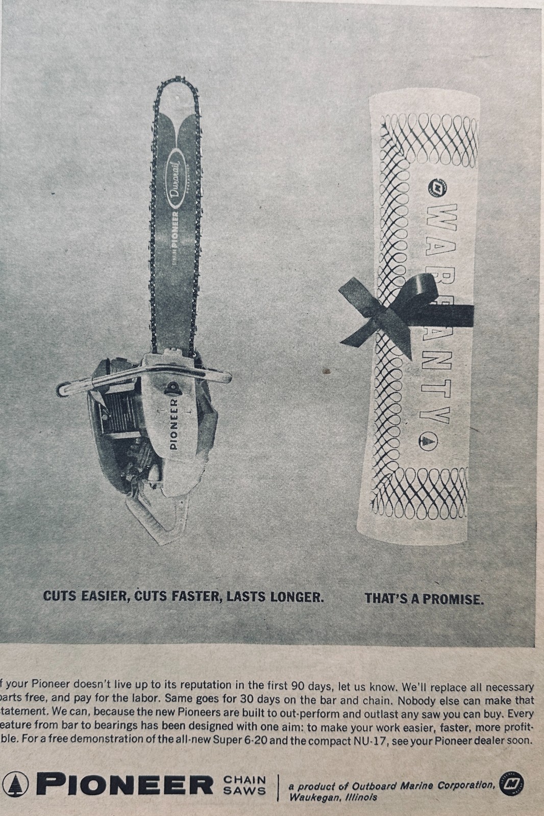 Lot of (3) Vintage Pioneer Chain Saw Ads Set #816