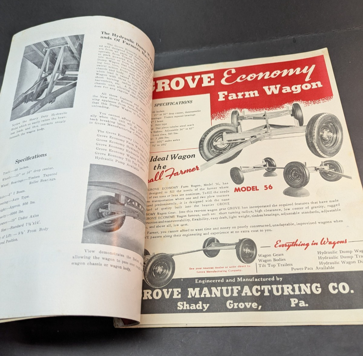 Vintage Grove Manufacturing Farm Wagon Catalog 9 Pages 1950&rsquo;S