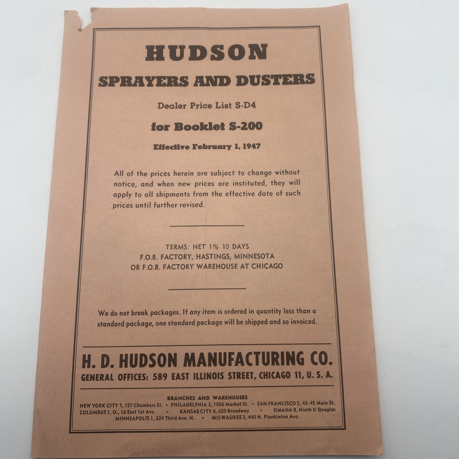 Vintage 1947 Hudson Sprayers Dusters Sales Brochure Agriculture Advertising F44