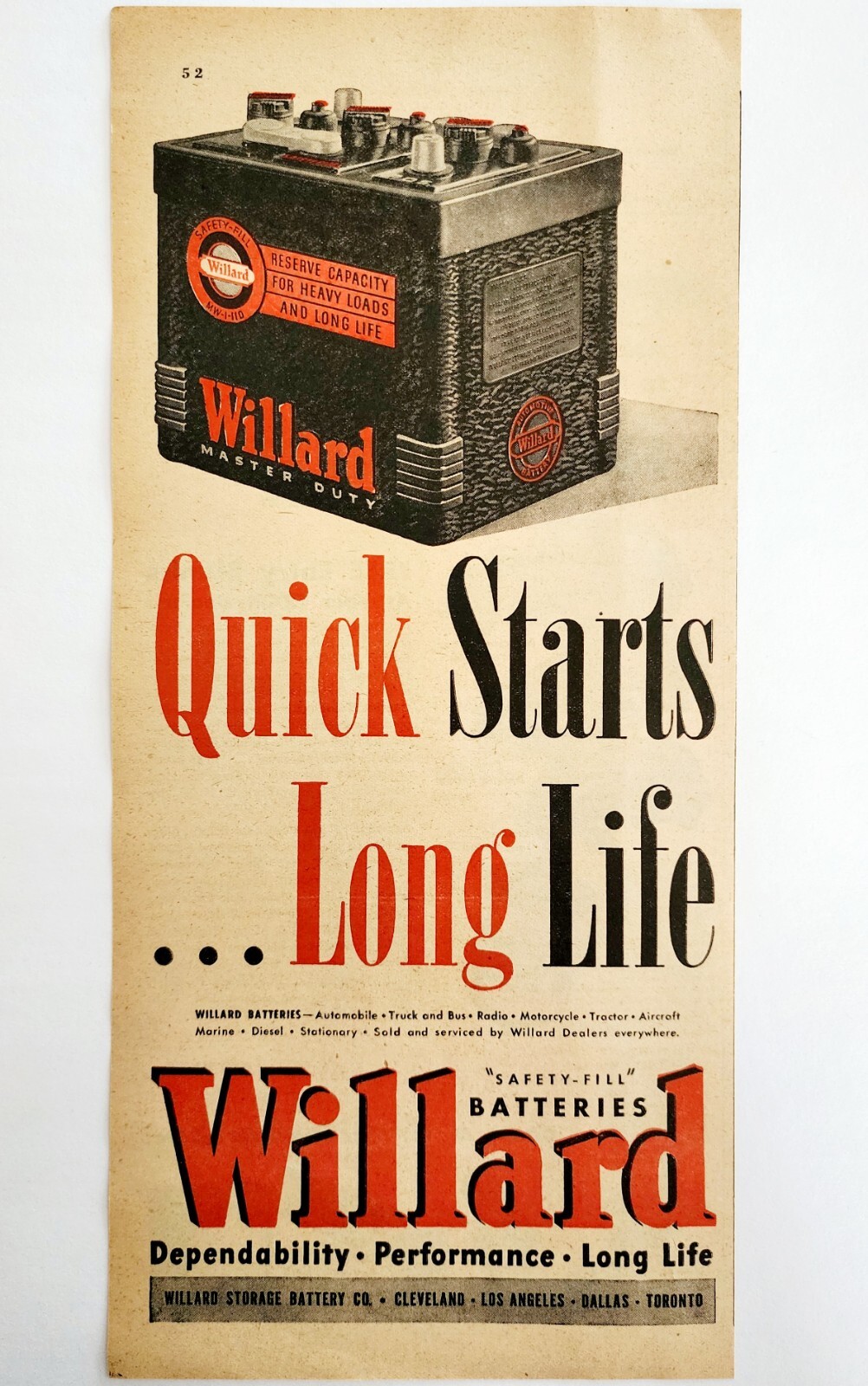 1947 Willard Storage Tractor Batteries Advertisement Farming Agriculture DWNN18