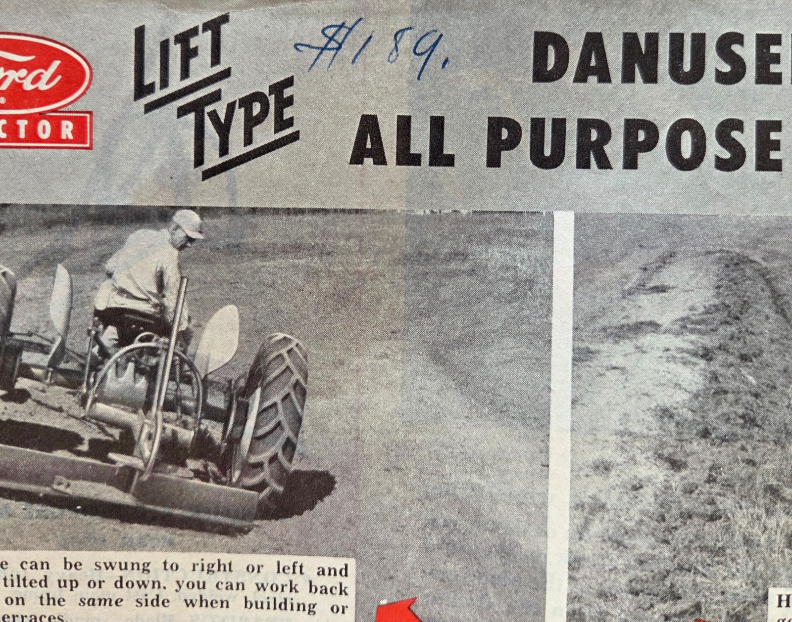 1949 FORD TRACTOR DEARBORN FARM EQUIPMENT DANUSER ALL PURPOSE COLOR SPEC SHEET