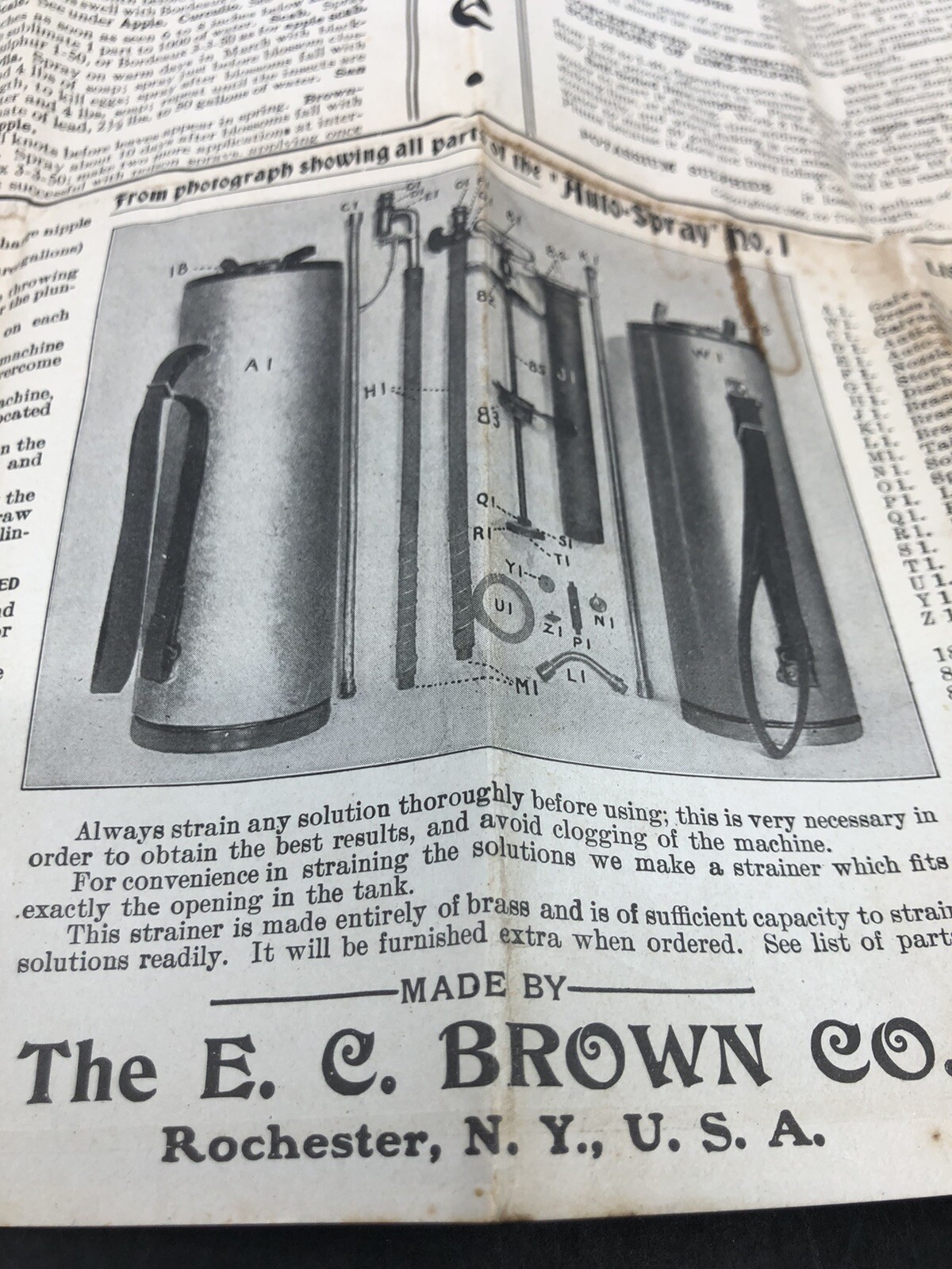 Large ADVERTISING POSTER 1913 Rochester, NY-E.C. BROWN Co SPRAY PUMP LETTERHEAD