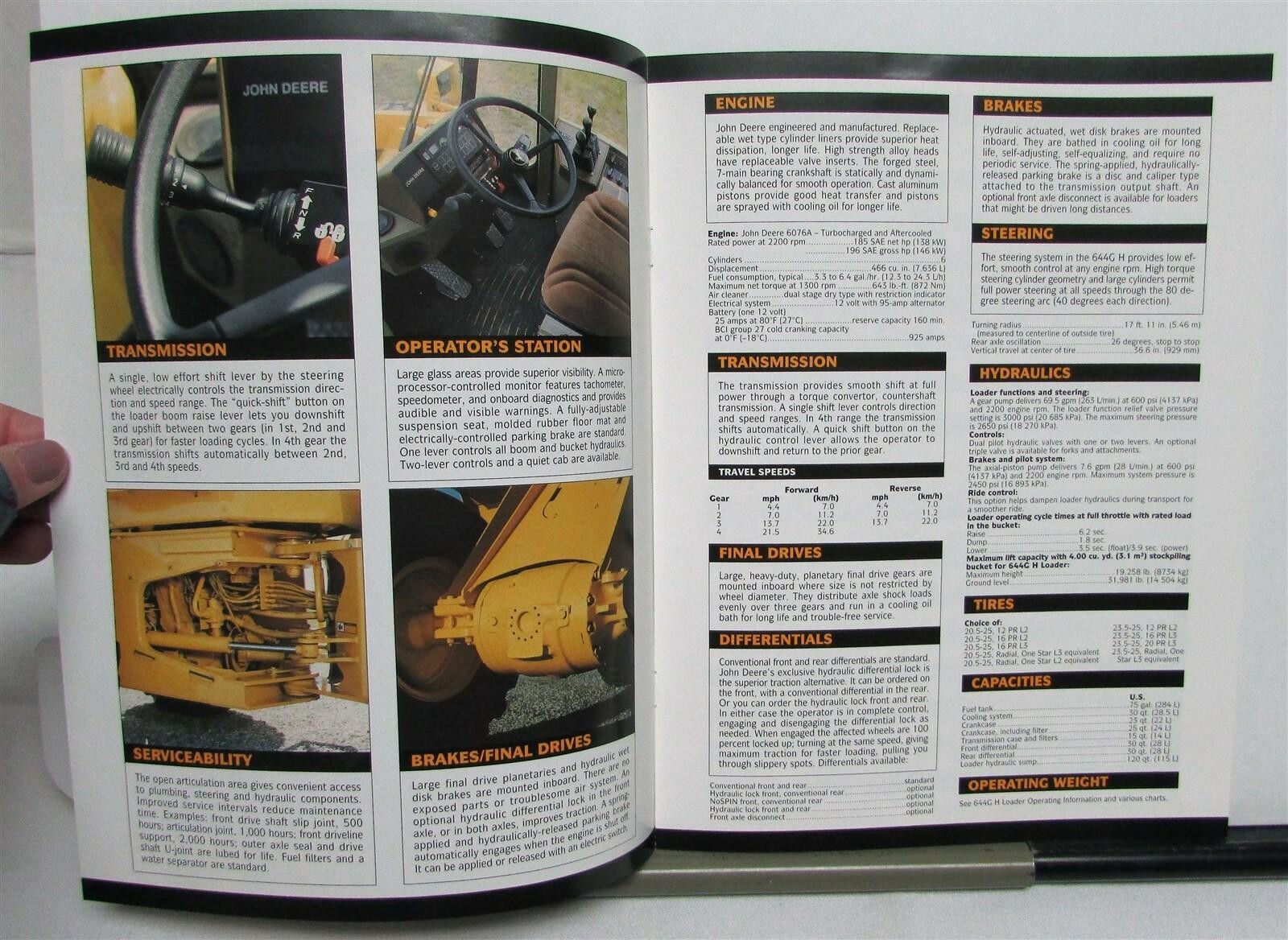 1994 John Deere 644G H Loader Specifications Construction Sales Brochure
