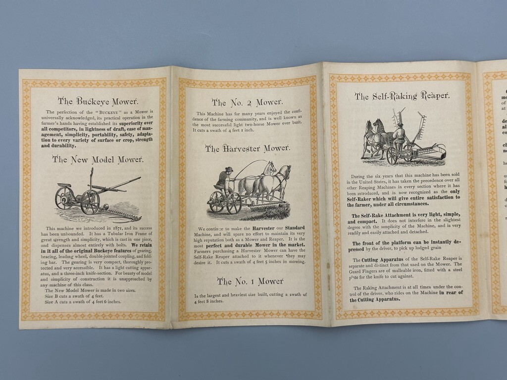1873 BUCKEYE MOWER Adriance Platt FARM Advertising Trade Card Era MOUNT HOLLY NJ